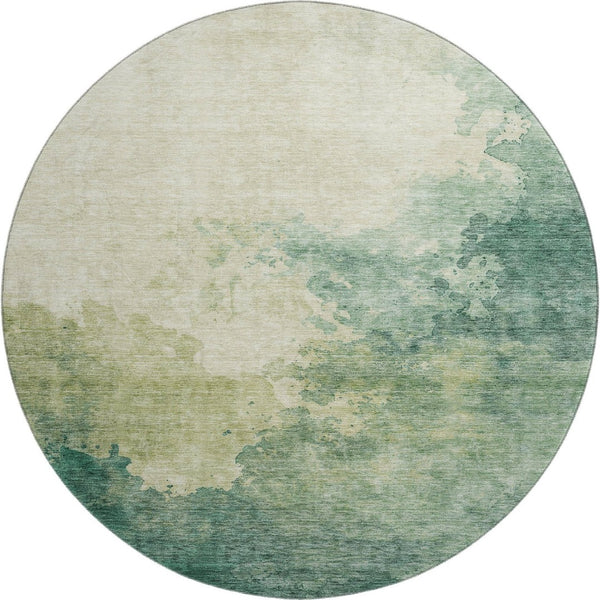 HomeRoots 8' Oversized Green & Beige Abstract Washable Round Rug with UV Protection for Stylish Living Spaces 686141