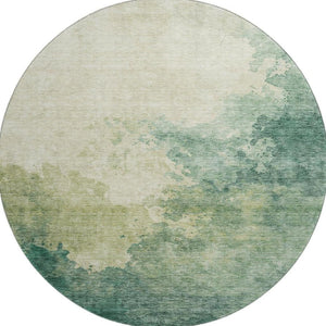 HomeRoots 8' Oversized Green & Beige Abstract Washable Round Rug with UV Protection for Stylish Living Spaces 686141