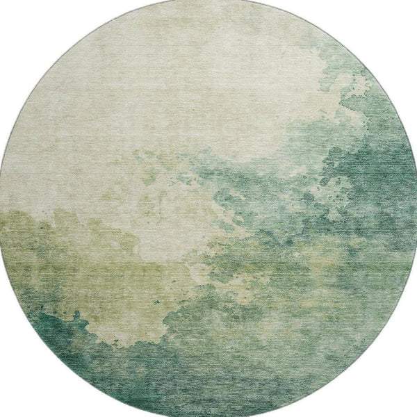 HomeRoots 8' Oversized Green & Beige Abstract Washable Round Rug with UV Protection for Stylish Living Spaces 686141