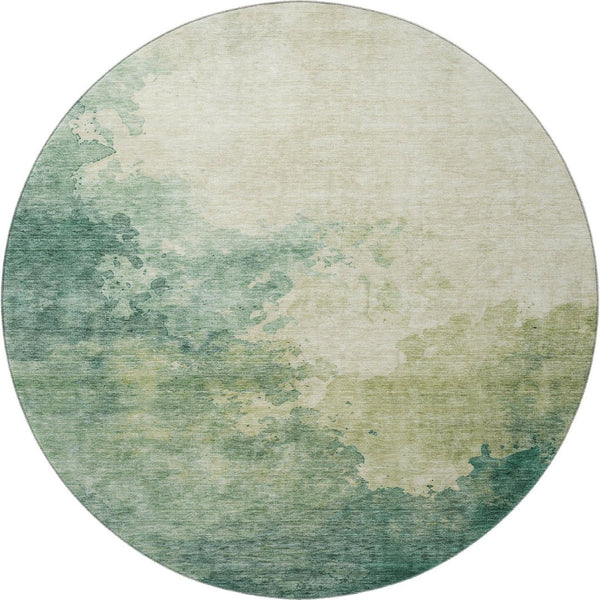 HomeRoots 8' Oversized Green & Beige Abstract Washable Round Rug with UV Protection for Stylish Living Spaces 686141