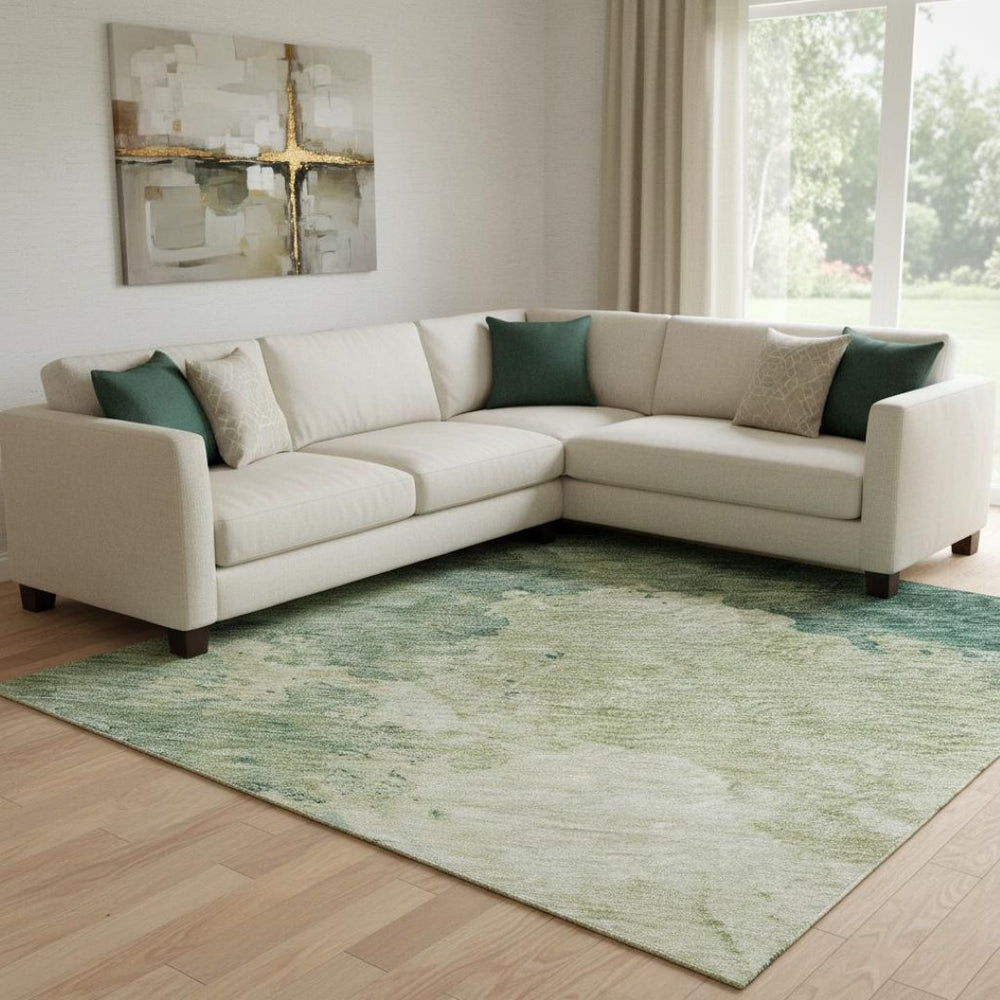 HomeRoots 8' X 10' Green and Beige Abstract Area Rug - Stylish, Washable, UV-Protected for Busy Homes 686142