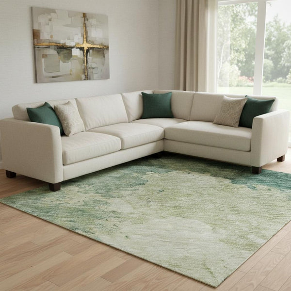 HomeRoots 8' X 10' Green and Beige Abstract Area Rug - Stylish, Washable, UV-Protected for Busy Homes 686142