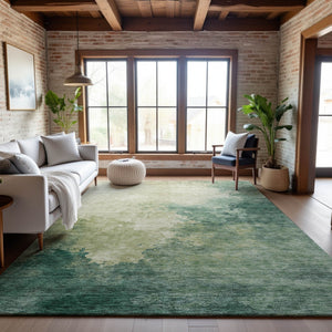 HomeRoots 8' X 10' Green and Beige Abstract Area Rug - Stylish, Washable, UV-Protected for Busy Homes 686142