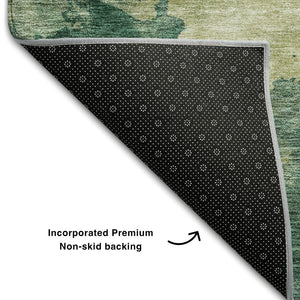HomeRoots 8' X 10' Green and Beige Abstract Area Rug - Stylish, Washable, UV-Protected for Busy Homes 686142