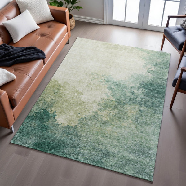 HomeRoots 8' X 10' Green and Beige Abstract Area Rug - Stylish, Washable, UV-Protected for Busy Homes 686142