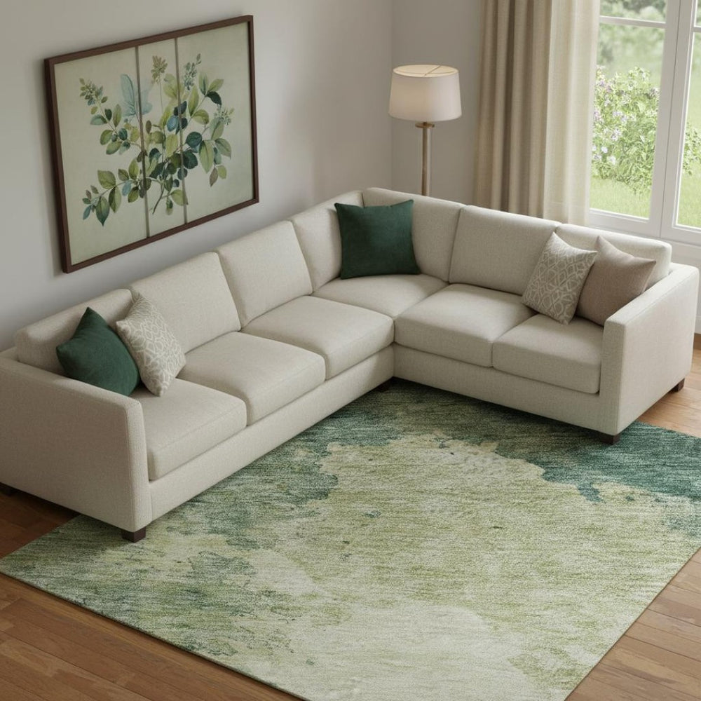 HomeRoots 9' X 12' Modern Green and Beige Abstract Washable Area Rug with UV Protection for Stylish Spaces 686143