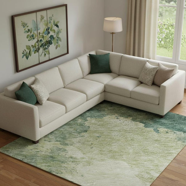 HomeRoots 9' X 12' Modern Green and Beige Abstract Washable Area Rug with UV Protection for Stylish Spaces 686143