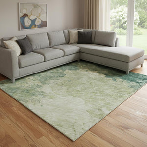 HomeRoots 10' X 14' Modern Abstract Green & Beige Washable Area Rug with UV Protection for Durable Style 686144