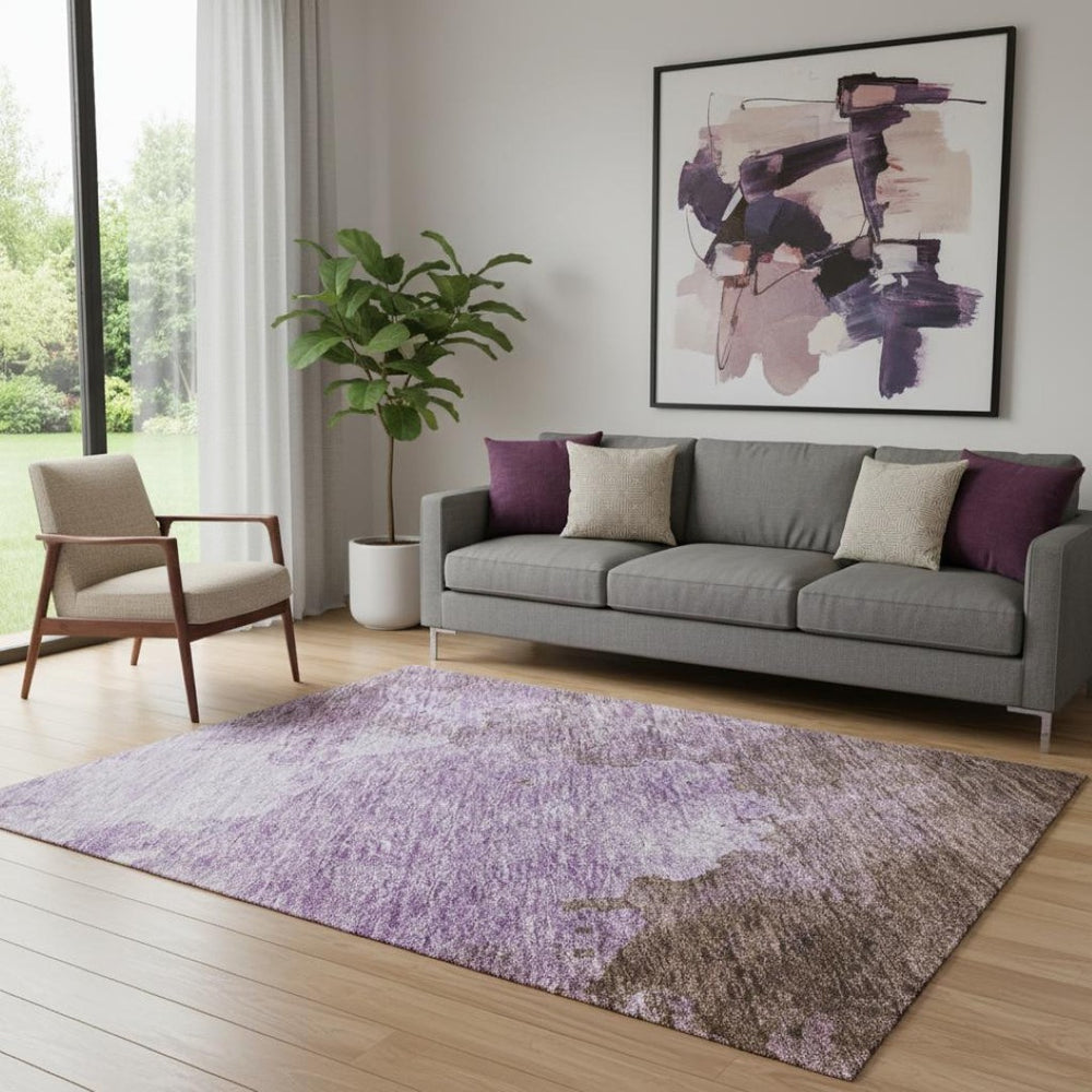 HomeRoots 5' X 8' Lavender & Mauve Abstract Area Rug – Washable, UV Protected, Soft, Ideal for Kids & Pets 686146