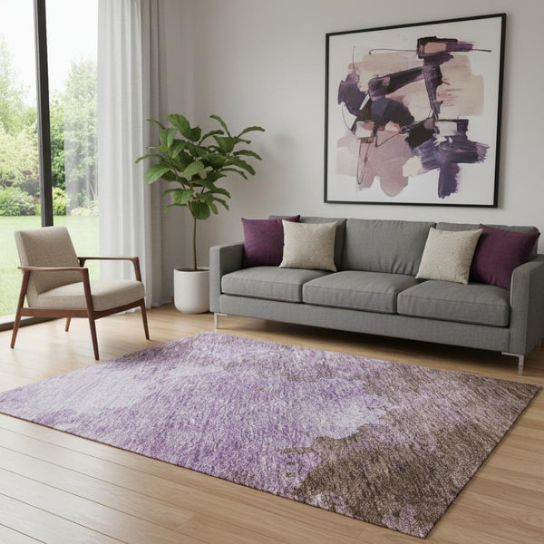 HomeRoots 5' X 8' Lavender & Mauve Abstract Area Rug – Washable, UV Protected, Soft, Ideal for Kids & Pets 686146