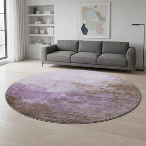 HomeRoots 8' Lavender & Mauve Abstract Round Washable Rug with UV Protection - Durable, Stylish & Easy-Care Design 686147