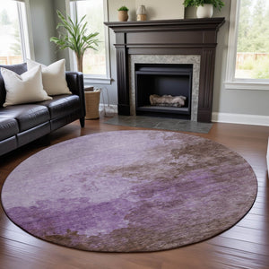 HomeRoots 8' Lavender & Mauve Abstract Round Washable Rug with UV Protection - Durable, Stylish & Easy-Care Design 686147