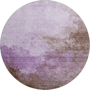 HomeRoots 8' Lavender & Mauve Abstract Round Washable Rug with UV Protection - Durable, Stylish & Easy-Care Design 686147