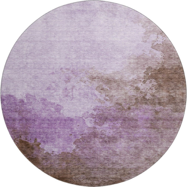 HomeRoots 8' Lavender & Mauve Abstract Round Washable Rug with UV Protection - Durable, Stylish & Easy-Care Design 686147