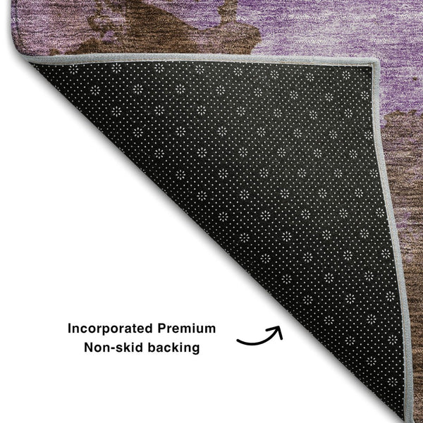 HomeRoots 8' Lavender & Mauve Abstract Round Washable Rug with UV Protection - Durable, Stylish & Easy-Care Design 686147