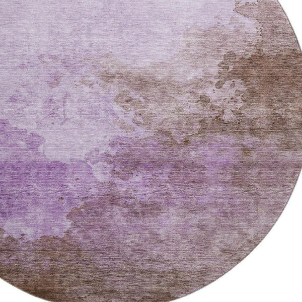 HomeRoots 8' Lavender & Mauve Abstract Round Washable Rug with UV Protection - Durable, Stylish & Easy-Care Design 686147