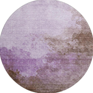 HomeRoots 8' Lavender & Mauve Abstract Round Washable Rug with UV Protection - Durable, Stylish & Easy-Care Design 686147