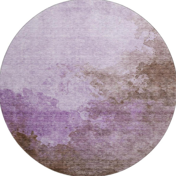 HomeRoots 8' Lavender & Mauve Abstract Round Washable Rug with UV Protection - Durable, Stylish & Easy-Care Design 686147