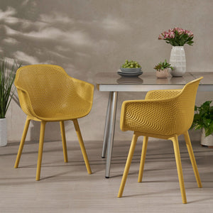 English Elm Christopher Knight Home® - LOTUS modern outdoor dining chair with weather-resistant polypropylene, perforated diamond pattern comfort and stability Yellow 23.5 L x 23.5 W x 22.5 H 69068.00YLW