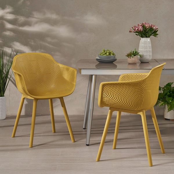 English Elm Christopher Knight Home® - LOTUS modern outdoor dining chair with weather-resistant polypropylene, perforated diamond pattern comfort and stability Yellow 23.5 L x 23.5 W x 22.5 H 69068.00YLW