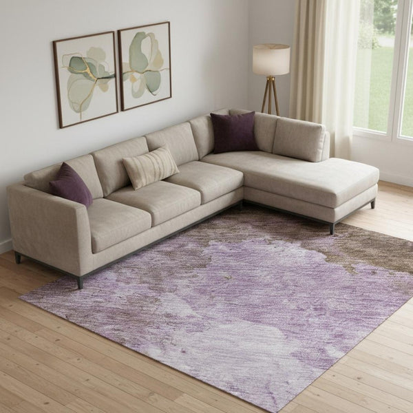HomeRoots 9' X 12' Elegant Lavender & Mauve Abstract Washable Area Rug with UV Protection for Busy Homes 686149