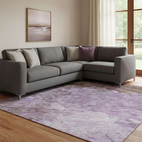 HomeRoots 10' X 14' Modern Lavender & Mauve Abstract Washable Area Rug with UV Protection for Homes 686150