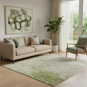 HomeRoots 5' X 8' Olive Green & Beige Abstract Area Rug - Washable, UV Protected, Durable for Modern Homes 686152