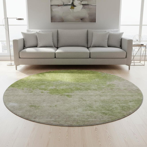 HomeRoots 8' Olive Green & Beige Abstract Washable Round Rug - Durable, UV Protected, Easy-Care Design for Homes 686153