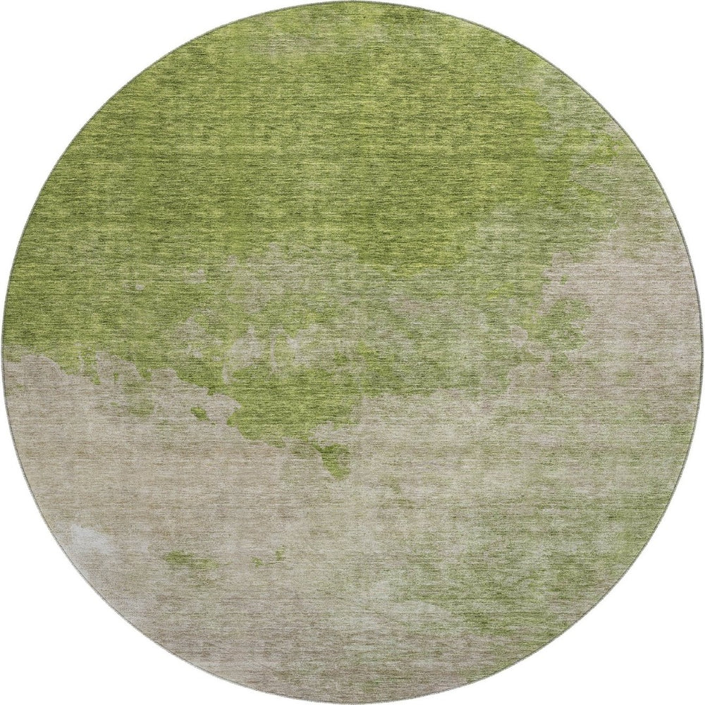 HomeRoots 8' Olive Green & Beige Abstract Washable Round Rug - Durable, UV Protected, Easy-Care Design for Homes 686153