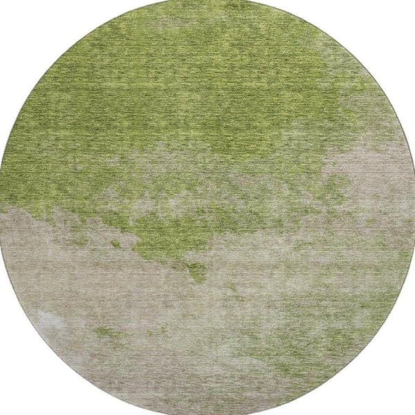 HomeRoots 8' Olive Green & Beige Abstract Washable Round Rug - Durable, UV Protected, Easy-Care Design for Homes 686153