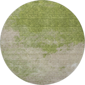 HomeRoots 8' Olive Green & Beige Abstract Washable Round Rug - Durable, UV Protected, Easy-Care Design for Homes 686153