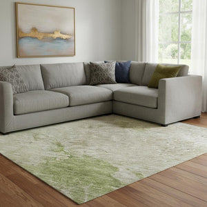 HomeRoots 8' X 10' Olive Green and Beige Abstract Area Rug - Washable, UV-Protected, Perfect for Busy Homes! 686154
