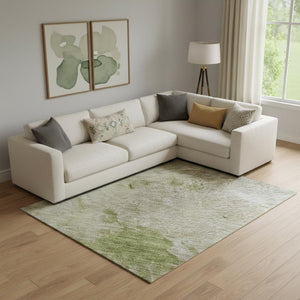 HomeRoots 9' X 12' Olive Green and Beige Abstract Washable Area Rug – Durable, Stylish, UV Protected Solution! 686155