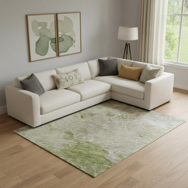 HomeRoots 9' X 12' Olive Green and Beige Abstract Washable Area Rug – Durable, Stylish, UV Protected Solution! 686155