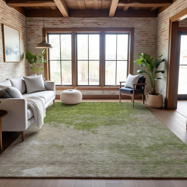 HomeRoots 10' X 14' Stylish Olive Green and Beige Abstract Area Rug – Washable, UV-Protected & Durable Design 686156
