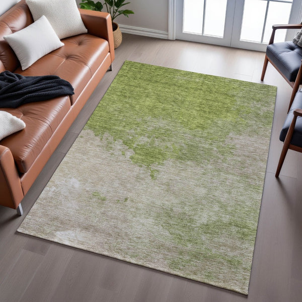 HomeRoots 10' X 14' Stylish Olive Green and Beige Abstract Area Rug – Washable, UV-Protected & Durable Design 686156