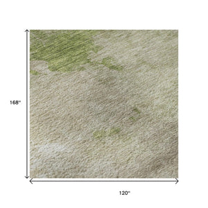 HomeRoots 10' X 14' Stylish Olive Green and Beige Abstract Area Rug – Washable, UV-Protected & Durable Design 686156