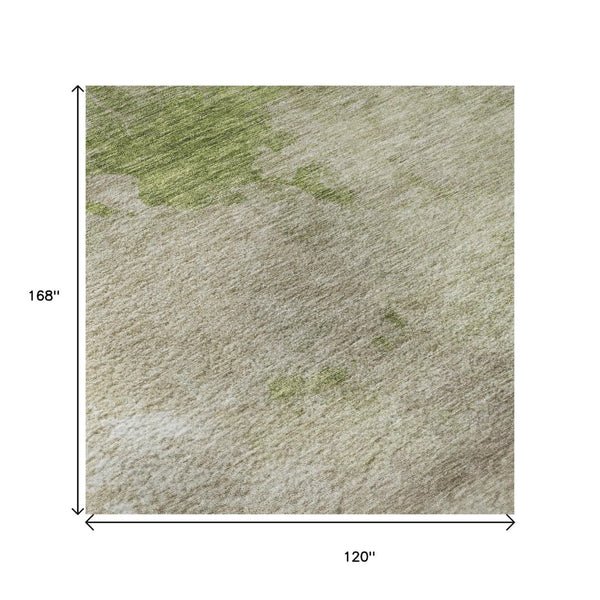 HomeRoots 10' X 14' Stylish Olive Green and Beige Abstract Area Rug – Washable, UV-Protected & Durable Design 686156