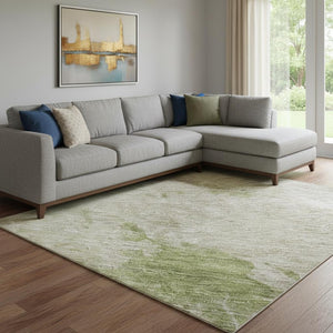 HomeRoots 10' X 14' Stylish Olive Green and Beige Abstract Area Rug – Washable, UV-Protected & Durable Design 686156