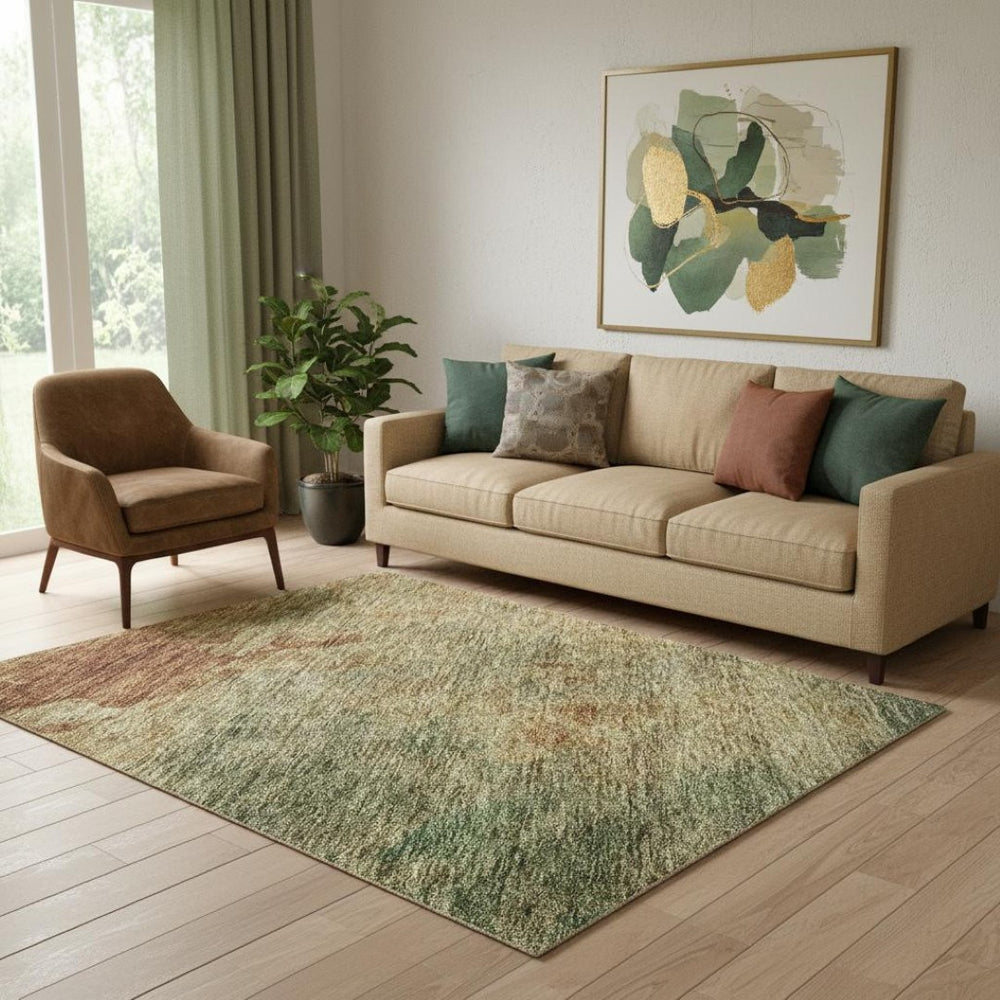HomeRoots 5' X 8' Abstract Area Rug in Rust, Gold & Teal – Washable, UV Protected & Perfect for High-Traffic Spaces! 686158