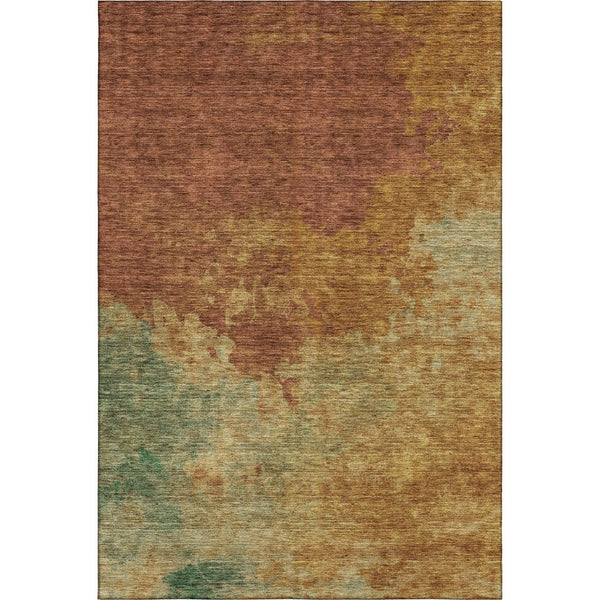 HomeRoots 5' X 8' Abstract Area Rug in Rust, Gold & Teal – Washable, UV Protected & Perfect for High-Traffic Spaces! 686158