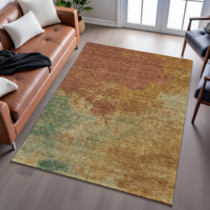 HomeRoots 5' X 8' Abstract Area Rug in Rust, Gold & Teal – Washable, UV Protected & Perfect for High-Traffic Spaces! 686158
