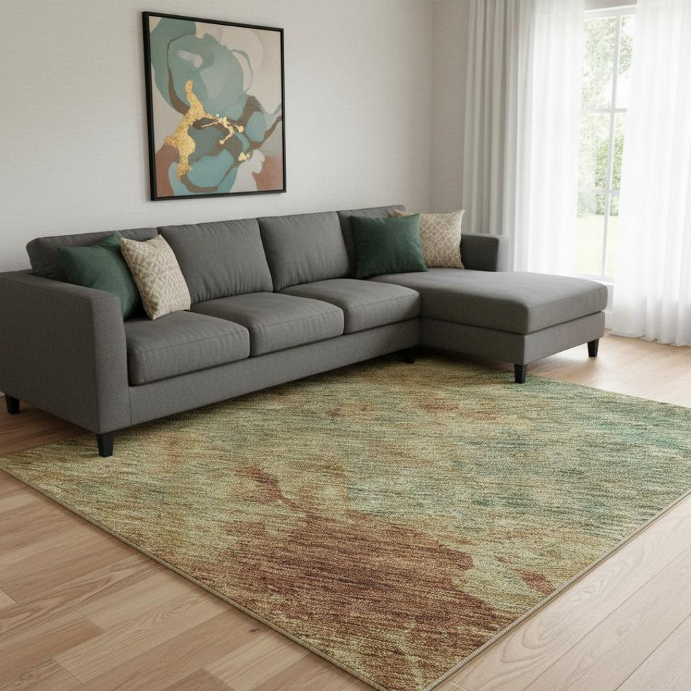 HomeRoots 8' X 10' Washable Rust, Gold & Teal Abstract Area Rug - UV Protected, Durable, and Stylish Design! 686160