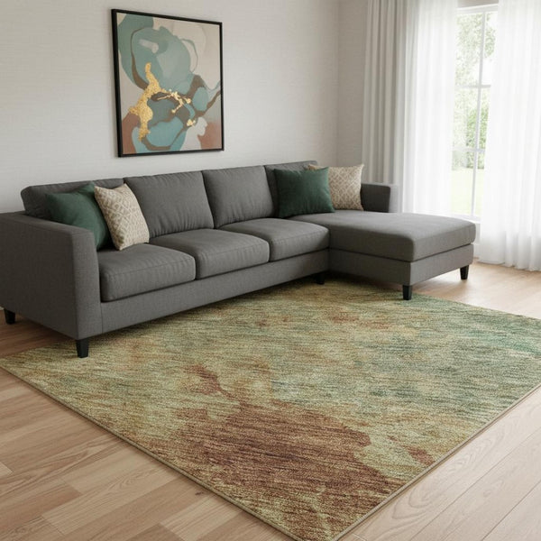HomeRoots 8' X 10' Washable Rust, Gold & Teal Abstract Area Rug - UV Protected, Durable, and Stylish Design! 686160