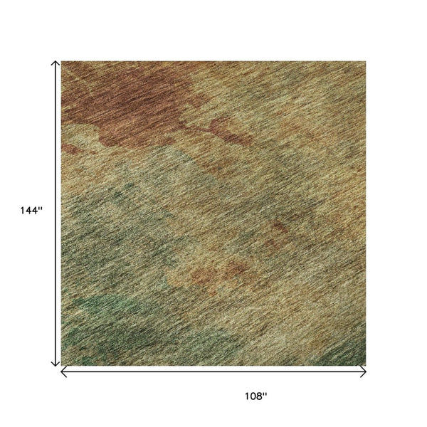 HomeRoots 9' X 12' Abstract Washable Area Rug - Rust, Gold & Teal, UV Protected, Perfect for High-Traffic Spaces 686161