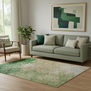 HomeRoots 5' X 8' Abstract Area Rug in Peach, Emerald & Beige - Washable, UV Protected, Pet-Friendly Design 686164
