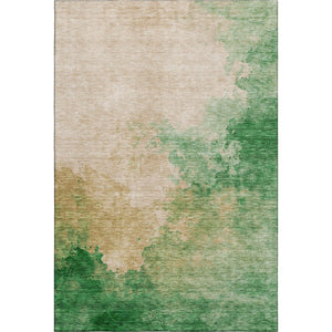 HomeRoots 5' X 8' Abstract Area Rug in Peach, Emerald & Beige - Washable, UV Protected, Pet-Friendly Design 686164