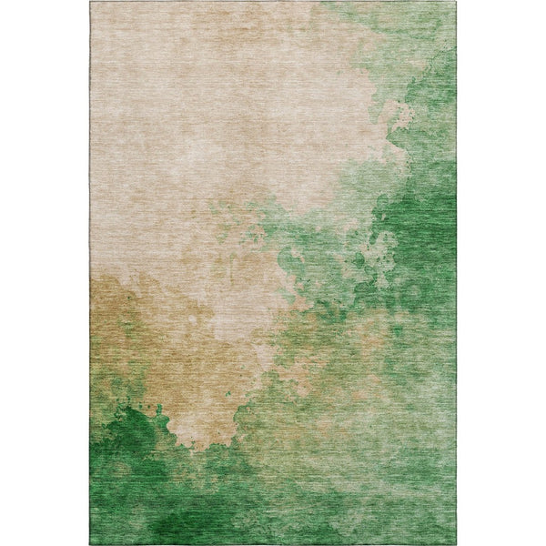 HomeRoots 5' X 8' Abstract Area Rug in Peach, Emerald & Beige - Washable, UV Protected, Pet-Friendly Design 686164