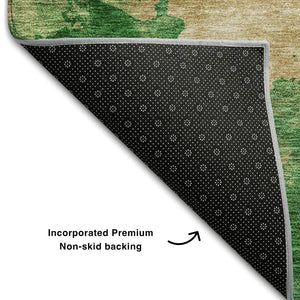 HomeRoots 5' X 8' Abstract Area Rug in Peach, Emerald & Beige - Washable, UV Protected, Pet-Friendly Design 686164