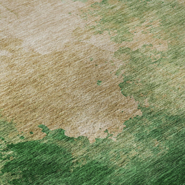 HomeRoots 5' X 8' Abstract Area Rug in Peach, Emerald & Beige - Washable, UV Protected, Pet-Friendly Design 686164